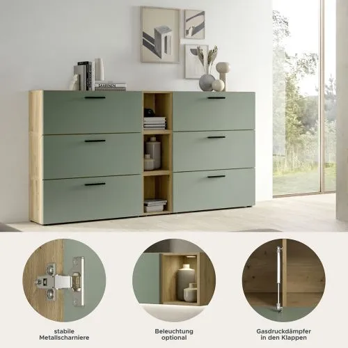 Wohnkombination The One 1 | 9-teilig | Artisan Oak / Smoke Green