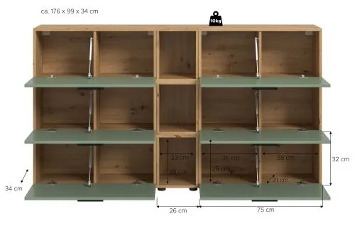 Wohnkombination The One 1 | 9-teilig | Artisan Oak / Smoke Green mit LED Bad warm-weiß 2x110cm