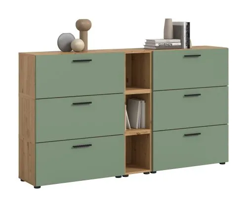 Wohnkombination The One 1 | 9-teilig | Artisan Oak / Smoke Green ohne
