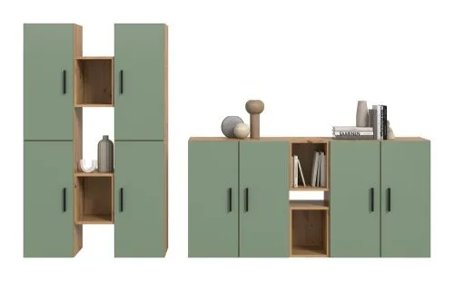 Wohnkombination The One | 12-teilig | Artisan Oak / Smoke Green ohne