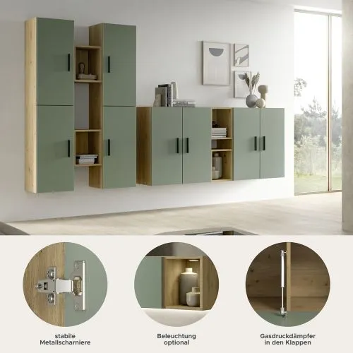 Wohnkombination The One | 12-teilig | Artisan Oak / Smoke Green ohne