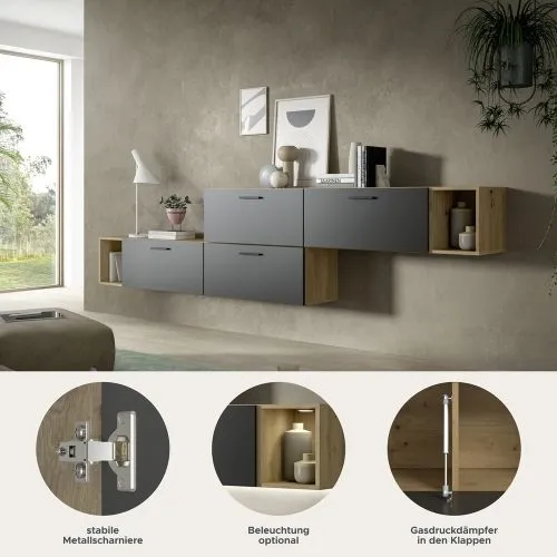Wohnkombination The One 2 | 6-teilig | Artisan Eiche / Basalt grau Komplettset