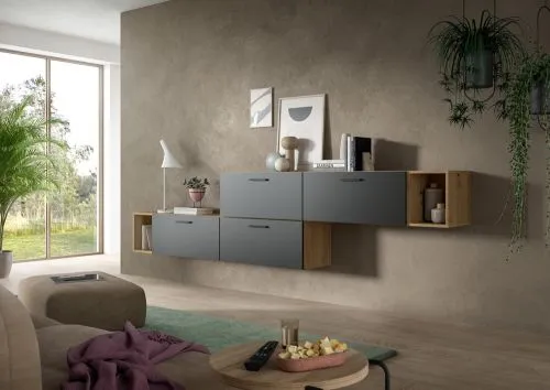 Wohnkombination The One 2 | 6-teilig | Artisan Eiche / Basalt grau mit LED