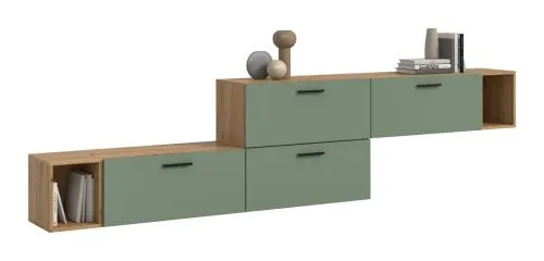 Wohnkombination The One 2 | 6-teilig | Artisan Eiche / Smoke Green mit 2er Set Unterbauspot