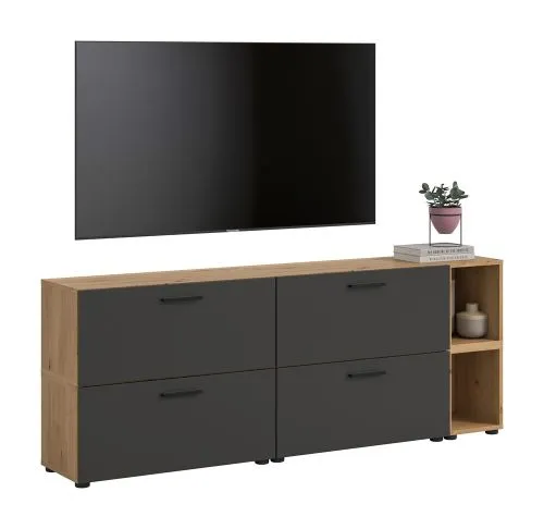 Wohnkombination The One 3 | 6-teilig | Artisan Oak / Basalt grau mit 2er Set Unterbauspot