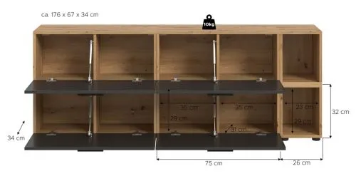 Wohnkombination The One 3 | 6-teilig | Artisan Oak / Basalt grau mit 2er Set Unterbauspot