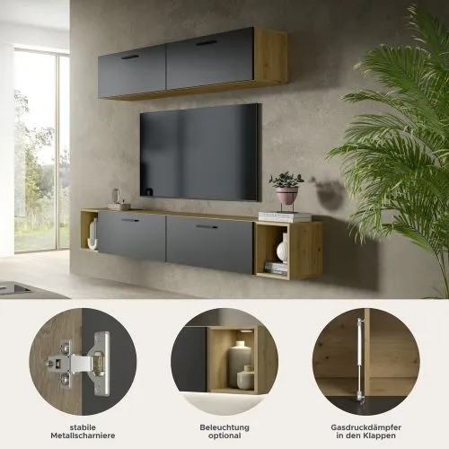 Wohnkombination The One 4 | 6-teilig | Artisan Oak / Basalt grau Komplettset