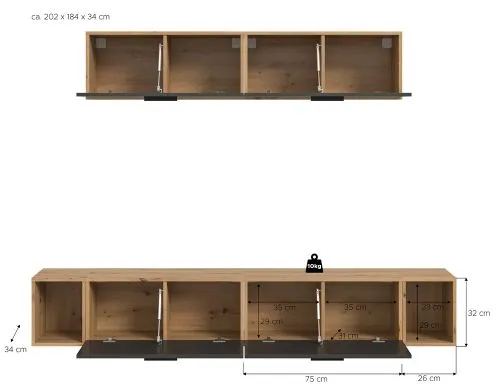 Wohnkombination The One 4 | 6-teilig | Artisan Oak / Basalt grau mit 2er Set Unterbauspot