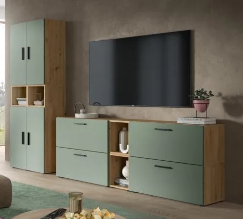 Wohnkombination The One 4 | 6-teilig | Artisan Oak / Smoke Green