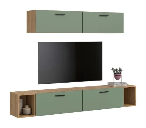 Wohnkombination The One 4 | 6-teilig | Artisan Oak / Smoke Green LED Bad warm-weiß 2x 110cm