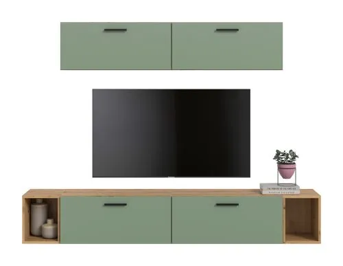 Wohnkombination The One 4 | 6-teilig | Artisan Oak / Smoke Green LED Bad warm-weiß 2x 110cm