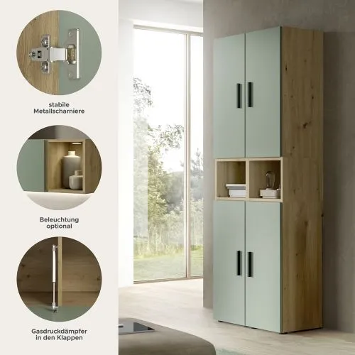 Wohnkombination The One 4a | 6-teilig | Artisan Oak / Smoke Green ohne