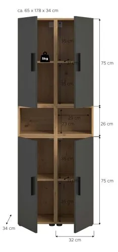 Wohnkombination The One 4b | 6-teilig | Artisan Oak / Basalt grau mit 2er Set Unterbauspot