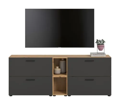 Wohnkombination The One 5 | 6-teilig | Artisan Oak / Basalt grau mit 2er Set Unterbauspot