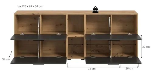 Wohnkombination The One 5 | 6-teilig | Artisan Oak / Basalt grau mit 2er Set Unterbauspot