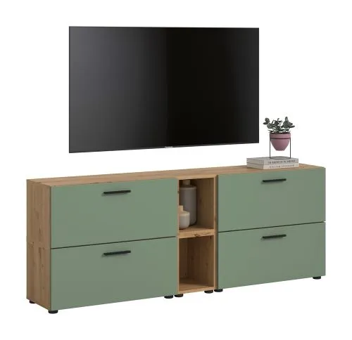 Wohnkombination The One 5 | 6-teilig | Artisan Oak / Smoke Green mit 2er Set Unterbauspot