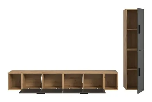 Wohnkombination The One | 6-teilig | Artisan Eiche / Basalt grau mit LED