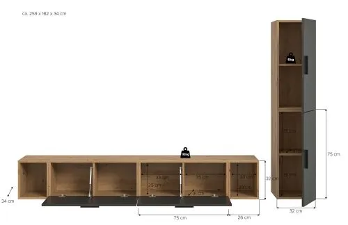 Wohnkombination The One | 6-teilig | Artisan Eiche / Basalt grau mit Unterbauspot