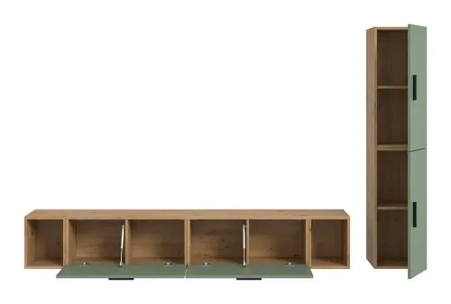 Wohnkombination The One | 6-teilig | Artisan Eiche / Smoke Green mit 2er Set Unterbauspot