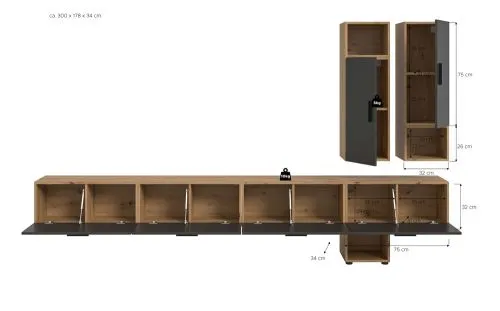 Wohnkombination The One | 9-teilig | Artisan Oak / Basalt grau Komplettset
