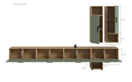 Wohnkombination The One | 9-teilig | Artisan Oak / Smoke Green