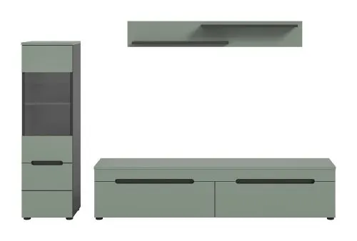 Wohnwand Anbauwand Canu | 2-teilig | Smoke Green / Basalt Grau