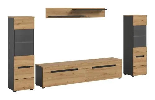 Wohnwand Anbauwand Canu | 3-teilig | Artisan / Basalt Grau | mit Beleuchtung
