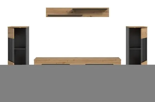 Wohnwand Anbauwand Canu | 3-teilig | Artisan / Basalt Grau | mit Beleuchtung