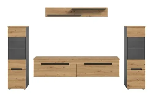 Wohnwand Anbauwand Canu | 3-teilig | Artisan / Basalt Grau | ohne
