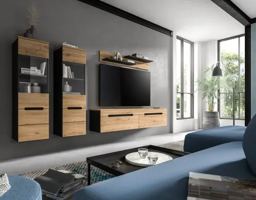 Wohnwand Anbauwand Canu | 3-teilig | Artisan / Basalt Grau | ohne