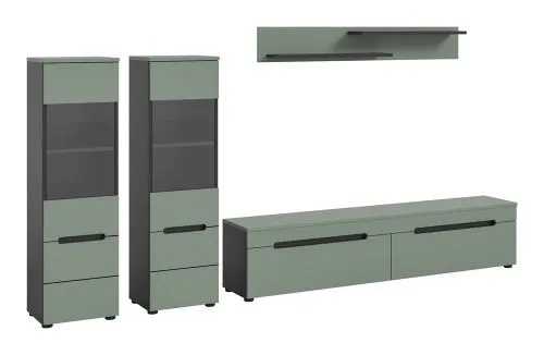 Wohnwand Anbauwand Canu | 3-teilig | Smoke Green / Basalt Grau | LED Beleuchtung
