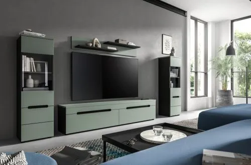 Wohnwand Anbauwand Canu | 3-teilig | Smoke Green / Basalt Grau | LED Beleuchtung