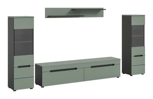 Wohnwand Anbauwand Canu | 3-teilig | Smoke Green / Basalt Grau | mit Beleuchtung