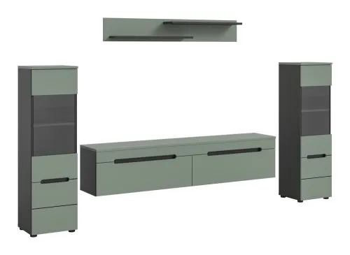 Wohnwand Anbauwand Canu | 3-teilig | Smoke Green / Basalt Grau | ohne