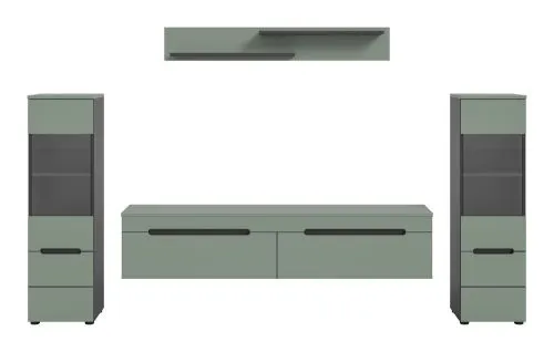 Wohnwand Anbauwand Canu | 3-teilig | Smoke Green / Basalt Grau | ohne