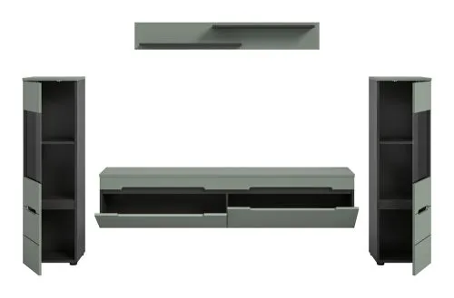 Wohnwand Anbauwand Canu | 3-teilig | Smoke Green / Basalt Grau | ohne