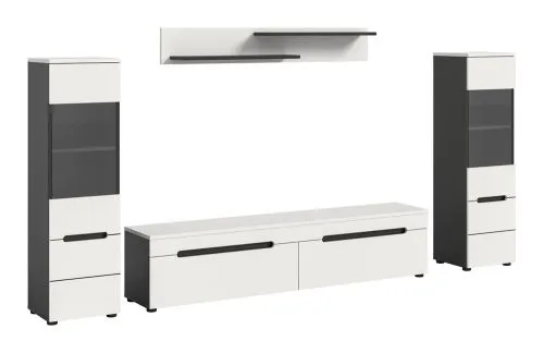 Wohnwand Anbauwand Canu | 3-teilig | weiß / Basalt Grau | LED Beleuchtung 1