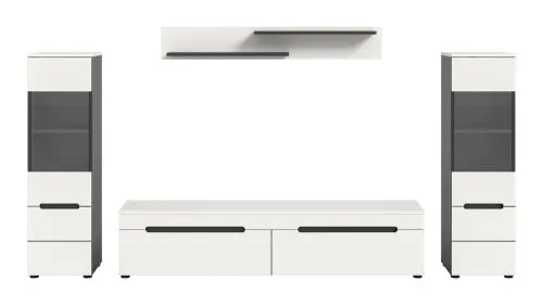 Wohnwand Anbauwand Canu | 3-teilig | weiß / Basalt Grau | LED Beleuchtung 1