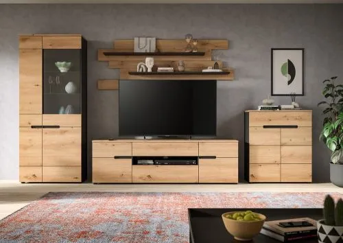 Wohnwand Anbauwand Canu | 4-teilig | Artisan / Basalt Grau | LED Beleuchtung 2