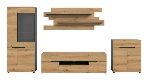 Wohnwand Anbauwand Canu | 4-teilig | Artisan / Basalt Grau | LED Beleuchtung