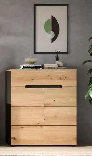 Wohnwand Anbauwand Canu | 4-teilig | Artisan / Basalt Grau | LED Beleuchtung