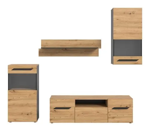 Wohnwand Anbauwand Caserta | 4-teilig | Artisan Eiche / Basalt grau | mit Unterbauspot