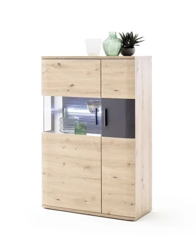 Wohnwand Anbauwand Cortona 2 | Balkeneiche / anthrazit | 3-teilig | LED Beleuchtung 1