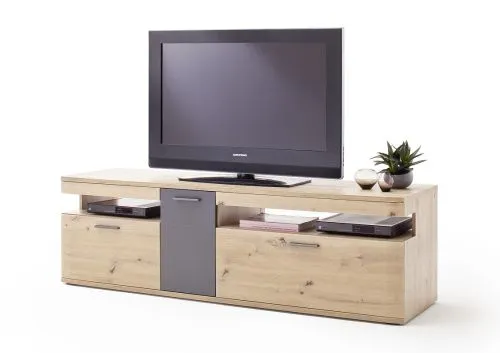 Wohnwand Anbauwand Cortona | Balkeneiche / anthrazit | 3-teilig | LED Beleuchtung