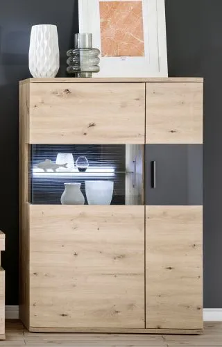 Wohnwand Anbauwand Cortona | Balkeneiche / anthrazit | 4-teilig | LED Beleuchtung 1