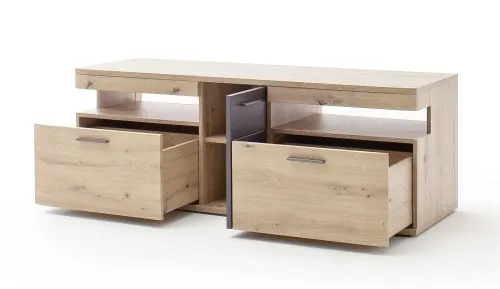 Wohnwand Anbauwand Cortona | Balkeneiche / anthrazit | 4-teilig | LED Beleuchtung 4
