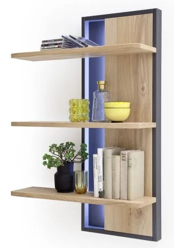 Wohnwand Anbauwand Portland | Asteiche Bianco massiv | 4-teilig | LED Beleuchtung