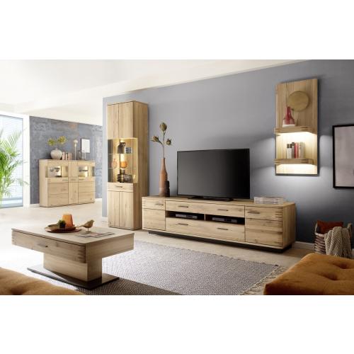 Wohnwand Anbauwand Salvador | Balkeneiche Bianco | 3-teilig | LED Beleuchtung