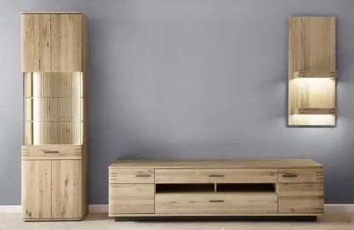 Wohnwand Anbauwand Salvador | Balkeneiche Bianco | 3-teilig | LED 3a