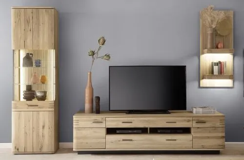 Wohnwand Anbauwand Salvador | Balkeneiche Bianco | 3-teilig | LED Beleuchtung